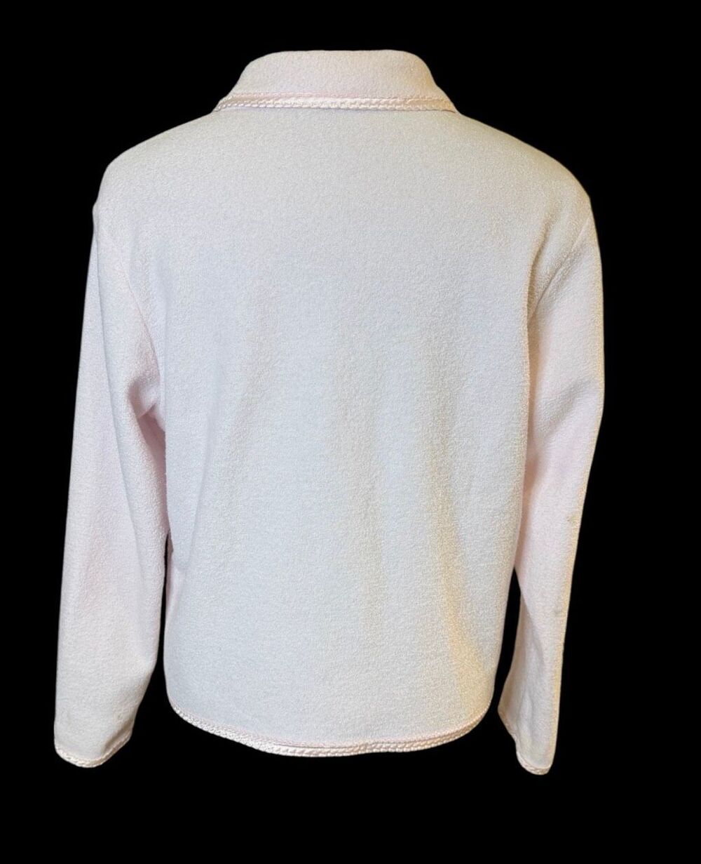 Intimate Essentials Soft Fleece Button Front Pink Bed Jacket Large Embroidered C - Picture 8 of 13